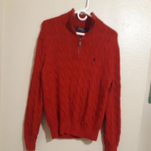 Polo Ralph Lauren Men's 1/4 Zip Mock Neck 100% Cotton Red Sweater Pullover Sz M